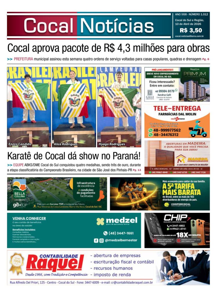 Capa da edição 10 de Abril 2026 do jornal Cocal Notícias