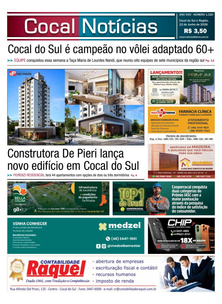 Capa da edição 12 de Junho 2026 do jornal Cocal Notícias