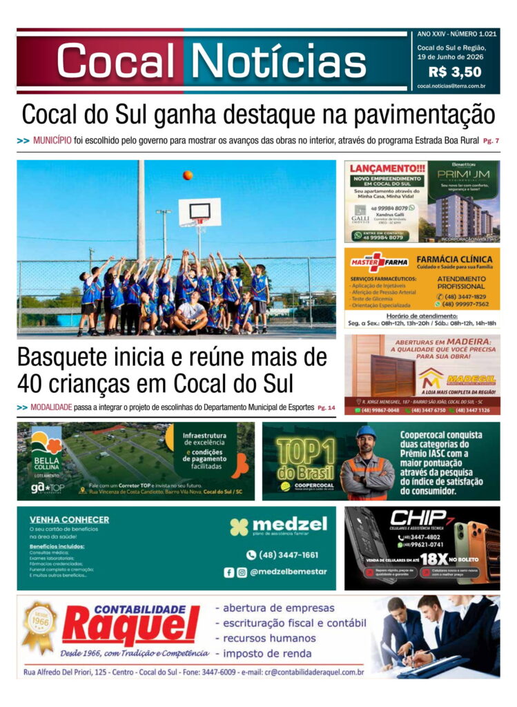 Capa da edição 19 de Junho 2026 do jornal Cocal Notícias