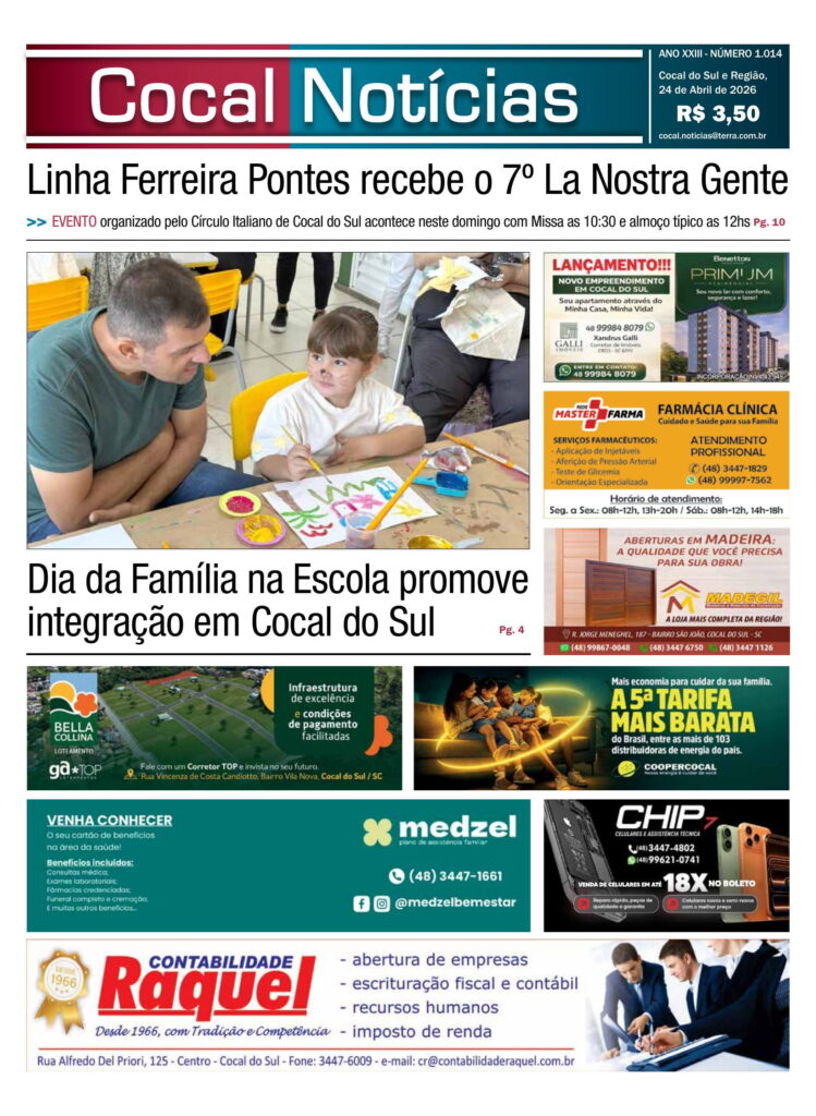 Capa da edição 24 de Abril 2026 do jornal Cocal Notícias