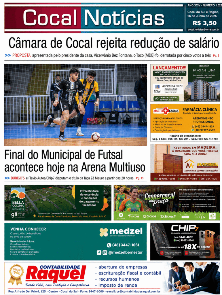 Capa da edição 26 de Junho 2026 do jornal Cocal Notícias