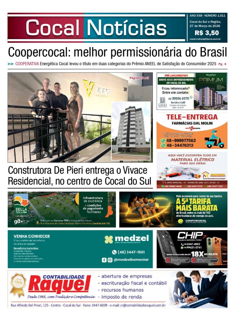 Capa da edição 27 de Março 2026 do jornal Cocal Notícias