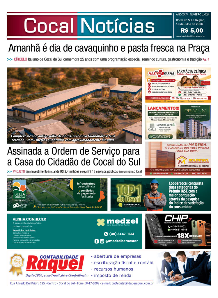 Capa da edição 10 de Julho 2026 do jornal Cocal Notícias