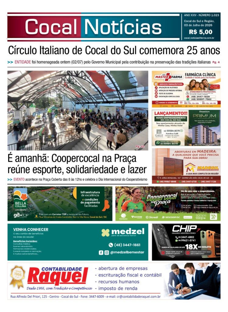 Capa da edição 03 de Julho 2026 do jornal Cocal Notícias