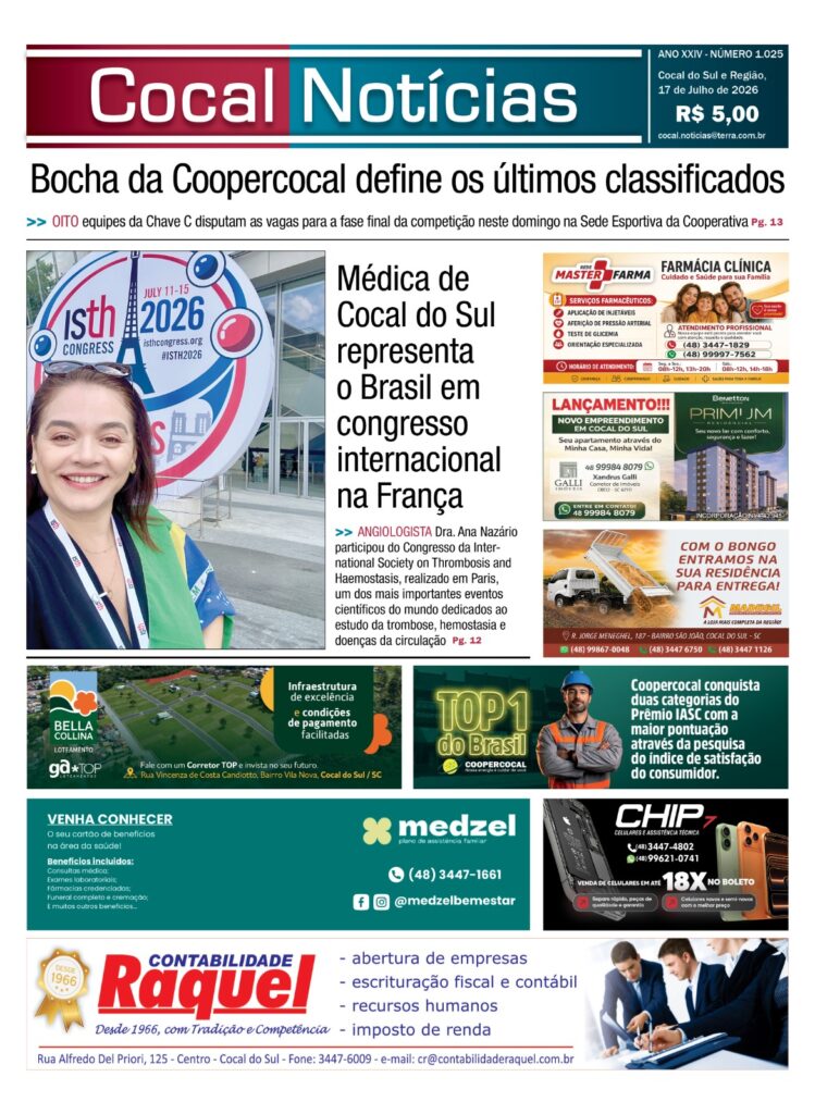 Capa da edição 17 de Julho 2026 do jornal Cocal Notícias