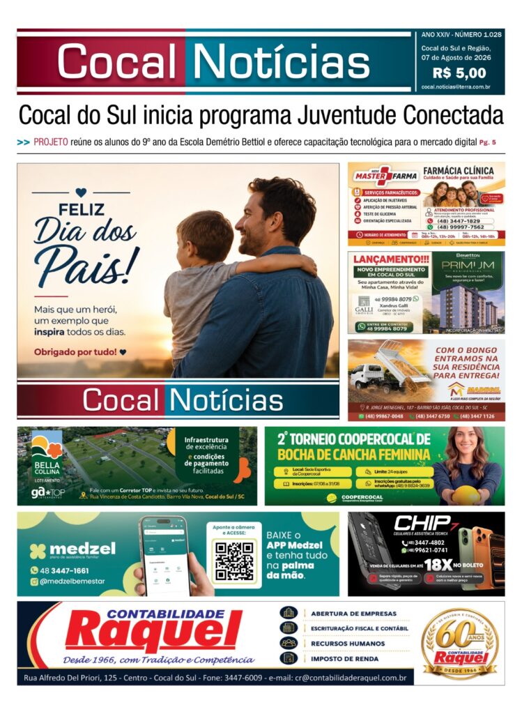 Capa da edição 7 de Agosto 2026 do jornal Cocal Notícias