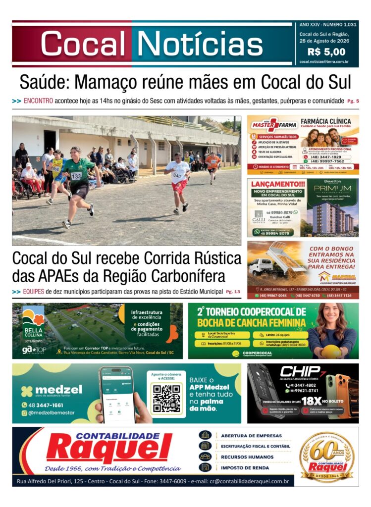 Capa da edição 28 de Agosto 2026 do jornal Cocal Notícias